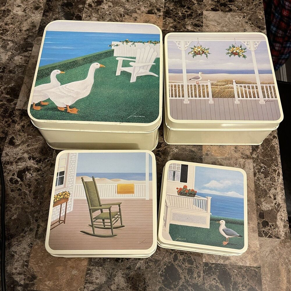 Vtg. 80's Lowell Herrero set Of 4 Tin Nesting Boxes Made in Japan